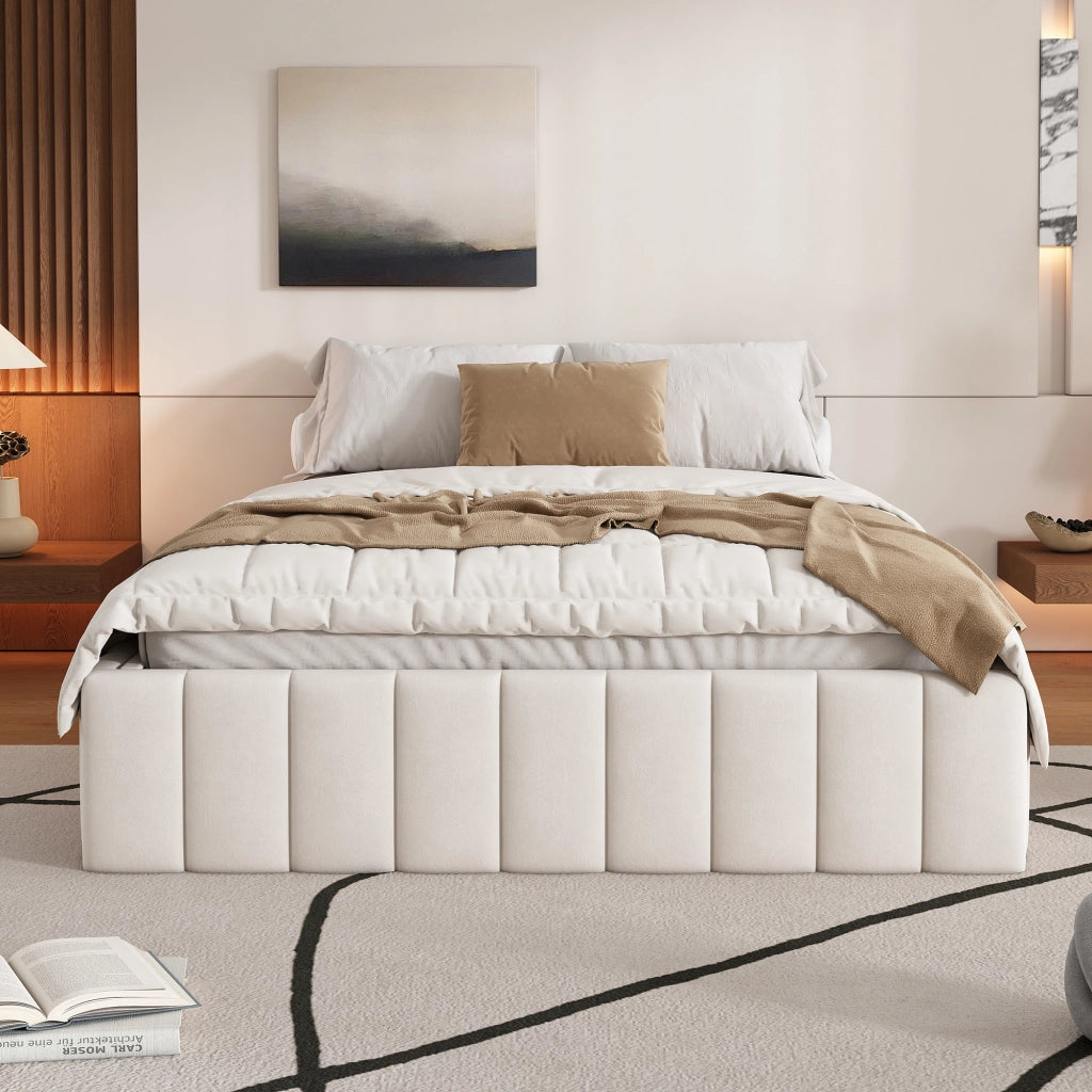 letto imbottito velluto beige 140 x 200 cm