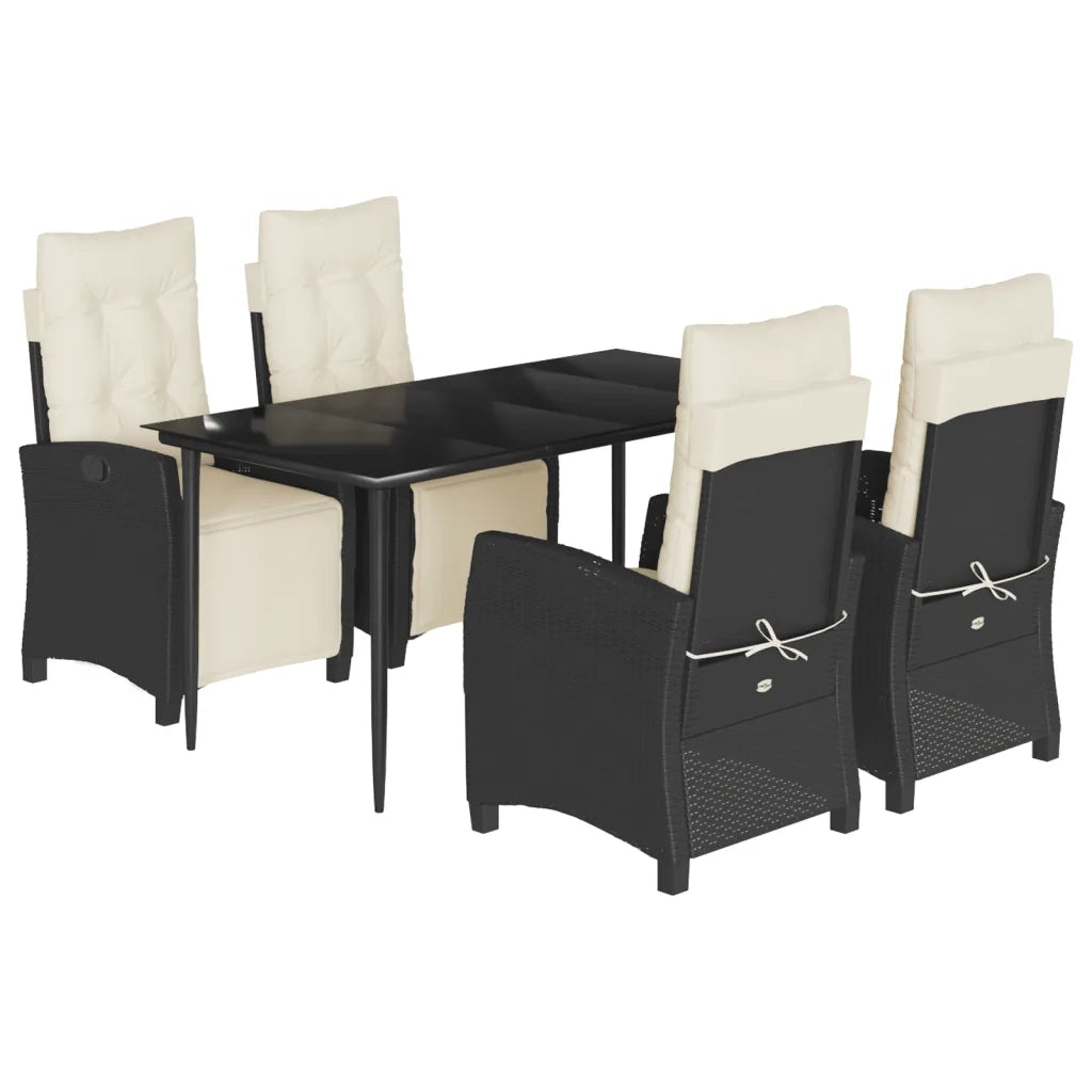 Set da Pranzo da Giardino 5 pz Nero con Cuscini in Polyrattan 3212949