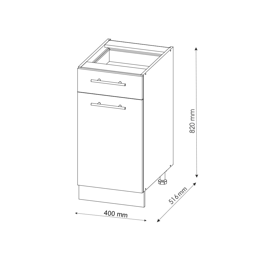 Mobiletto base per cucina Fame-Line Rovere dorato/Antracite 40 cm, PL Rovere Vicco
