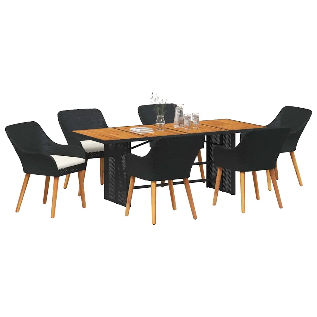 Set da Pranzo per Giardino con cuscino 7 pcs Nero polyrattan 3261623