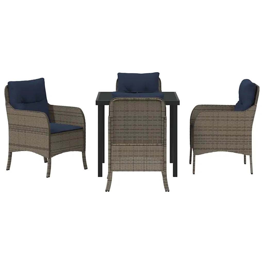 Set da Pranzo per Giardino con cuscino 5 pcs Grigio polyrattan