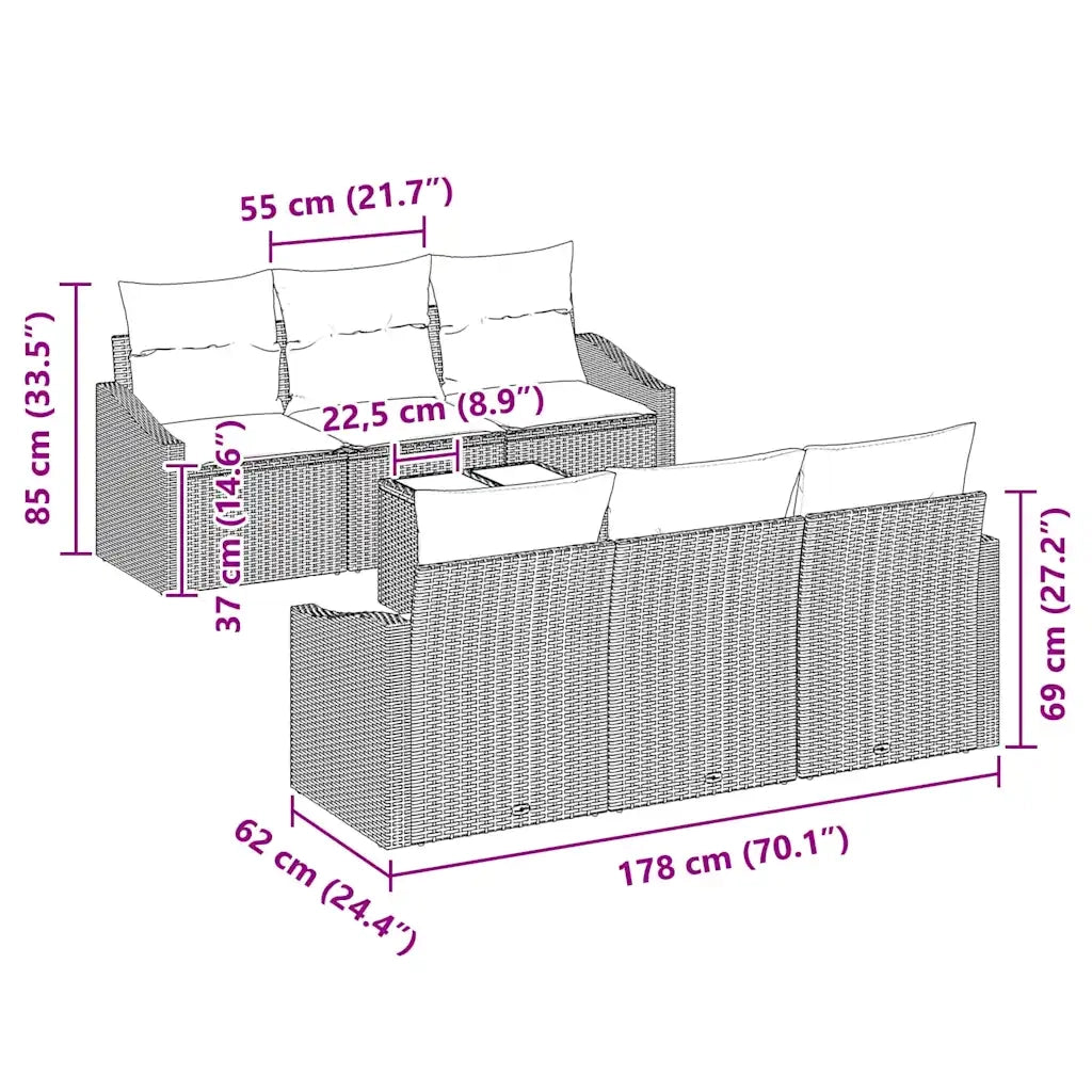 Set di divani con cuscino con cuscino 7 pcs Nero polyrattan 3346613