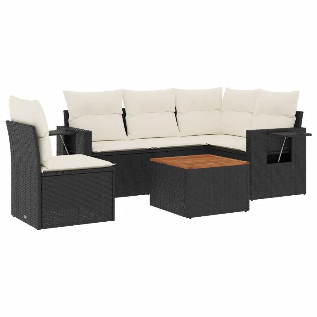 Set Divano da Giardino 6 pz con Cuscini Nero in Polyrattan 3224565