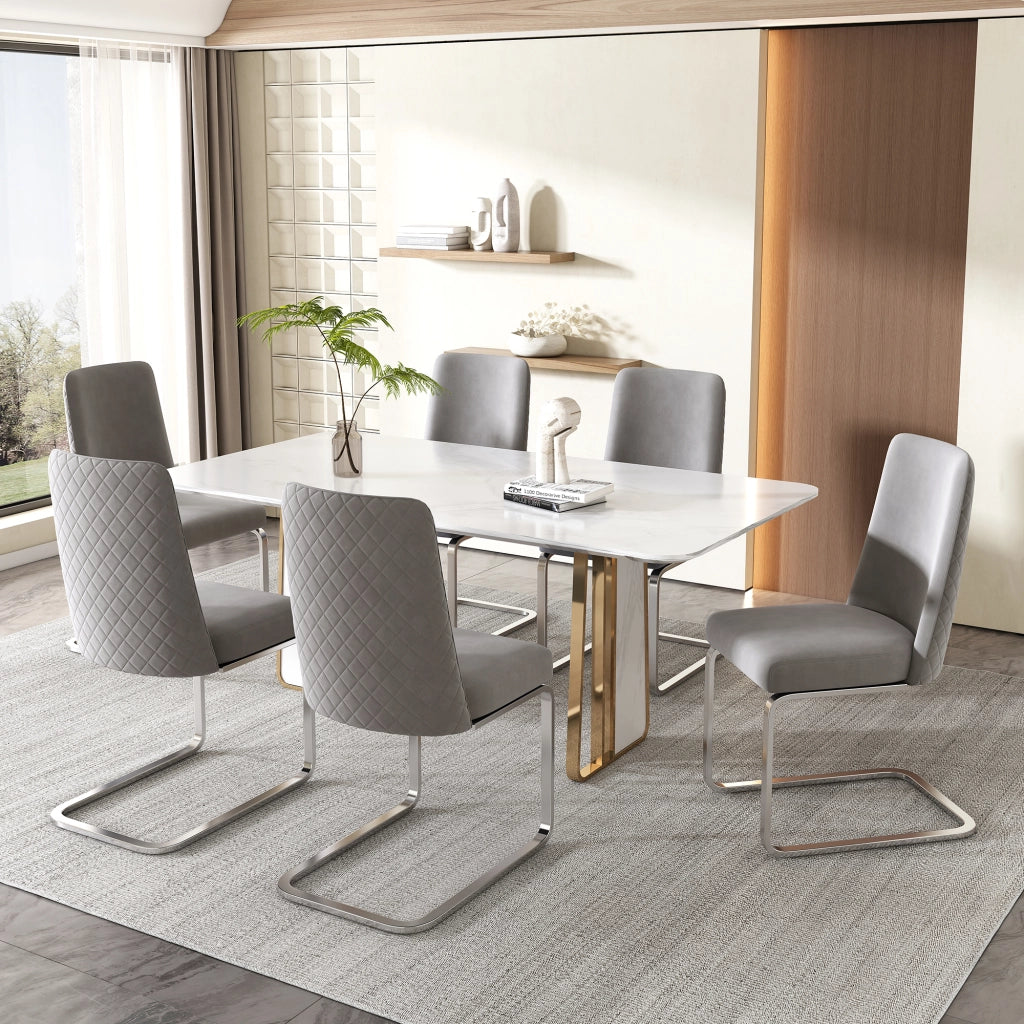 SEDIA da pranzo in velluto grigio e argento, Set da 6 pezzi