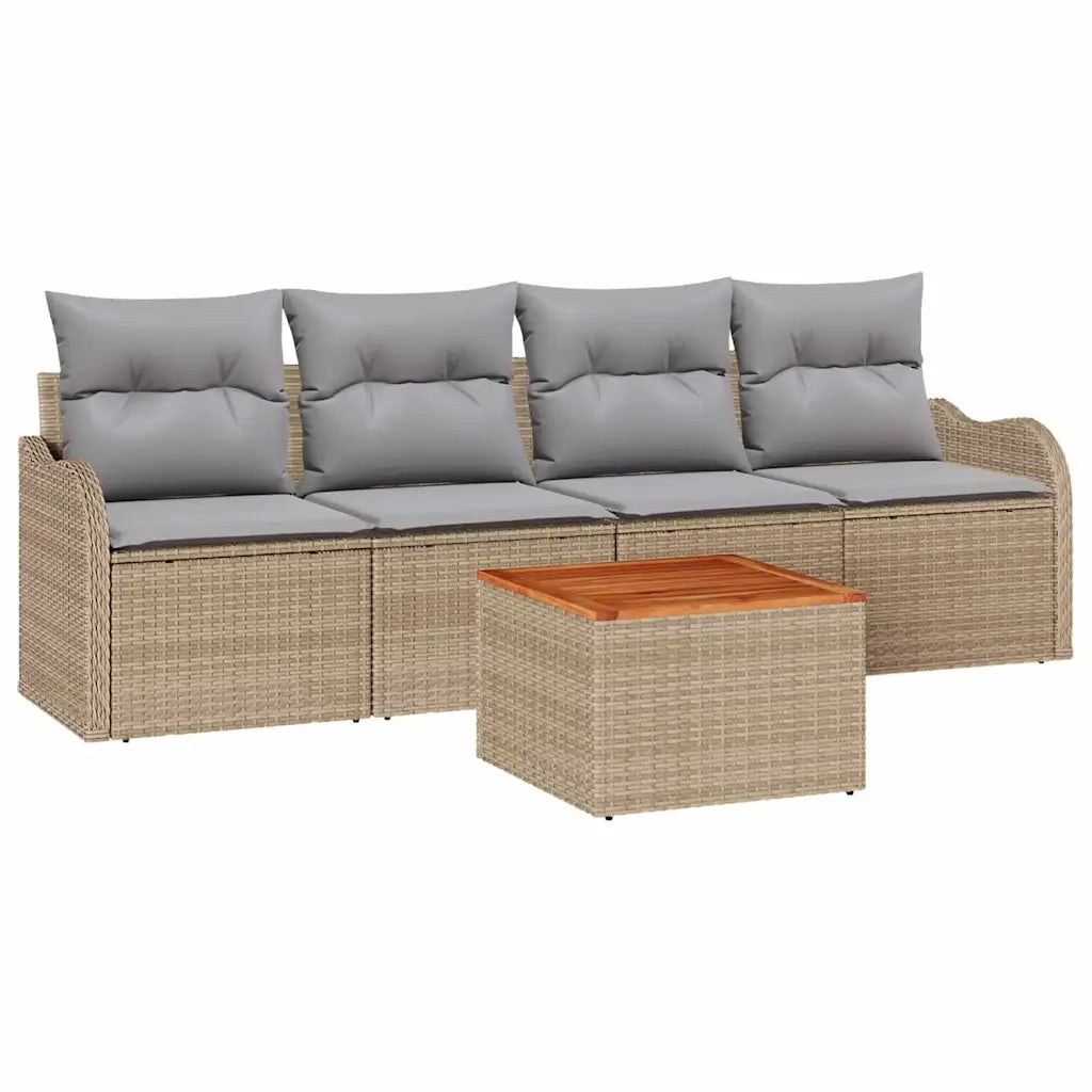 Set Divano da Giardino con cuscino 5 pcs Beige polyrattan