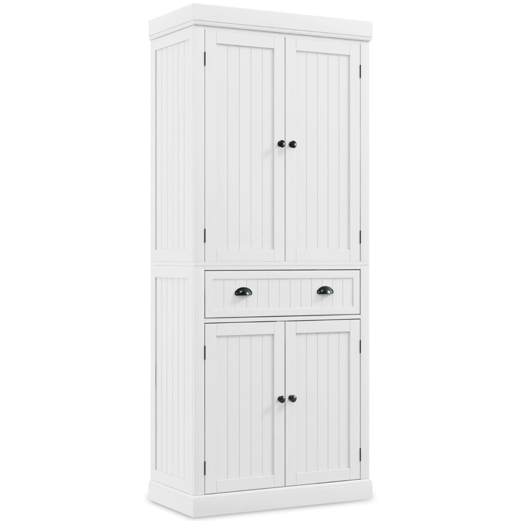 Mobile dispensa da cucina alto 183cm con ripiani regolabili 2 ante e cassetto, Mobile credenza da soggiorno Bianco