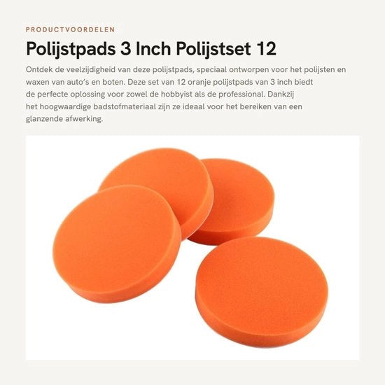 Polijstpads 3 Pollici - Polijstset da 12 Pezzi - Per Auto e Barca - Colore Arancione - Polijstspongia - Inclusa Manopola - Adatto per Superfici Asimmetriche...