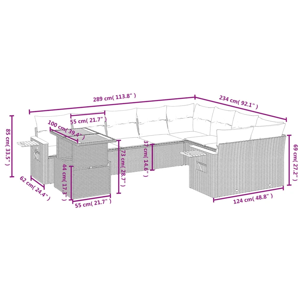 Set Divani da Giardino 10pz con Cuscini in Polyrattan Nero 3273680