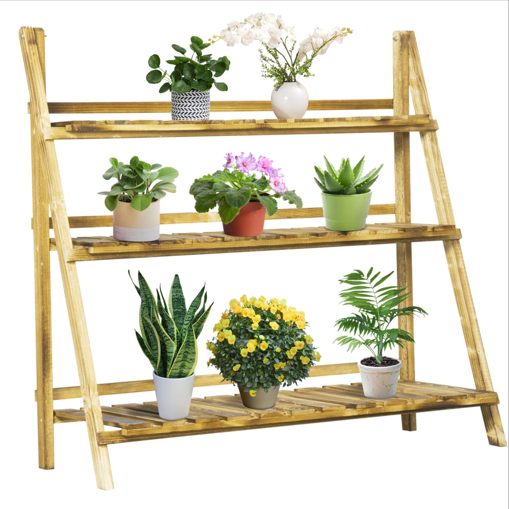 Portavasi Pieghevole in Legno di Abete 3 Livelli Scaffale per Piante da Esterno ¨C zephmum ¨C 100x37x93cm