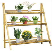 Portavasi Pieghevole in Legno di Abete 3 Livelli Scaffale per Piante da Esterno ¨C zephmum ¨C 100x37x93cm