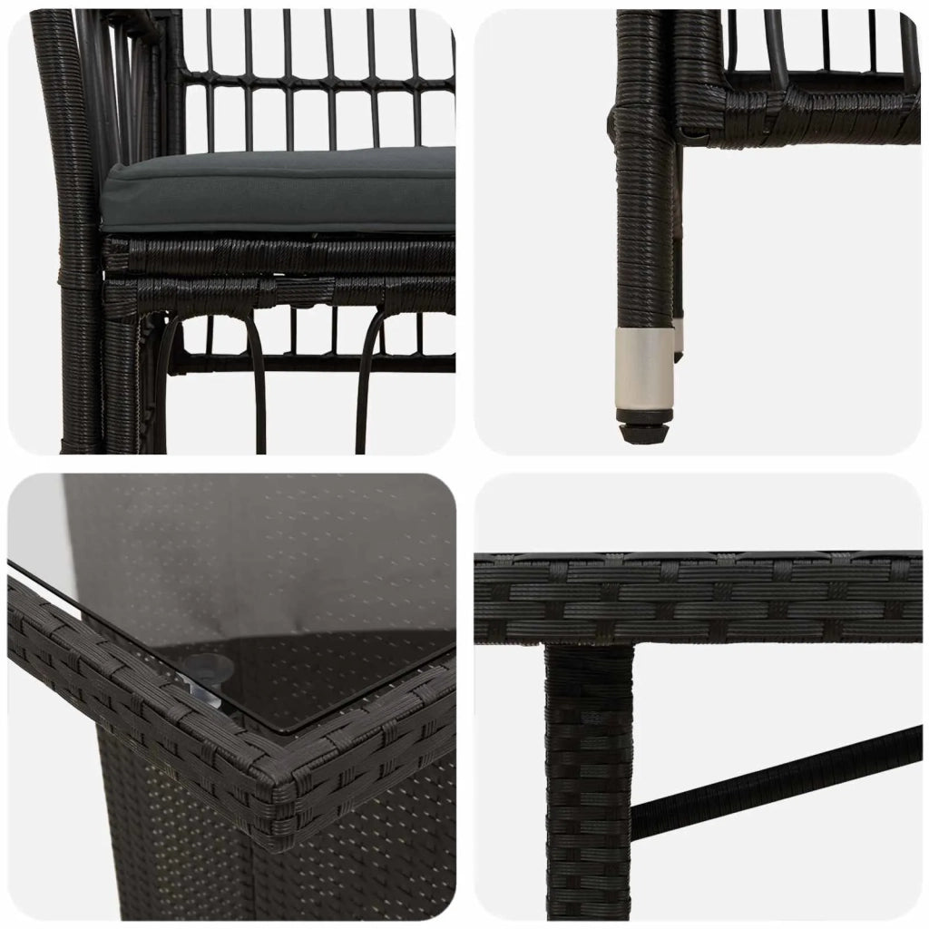 Set da pranzo per esterni 7 pz Nero polyrattan 3448948