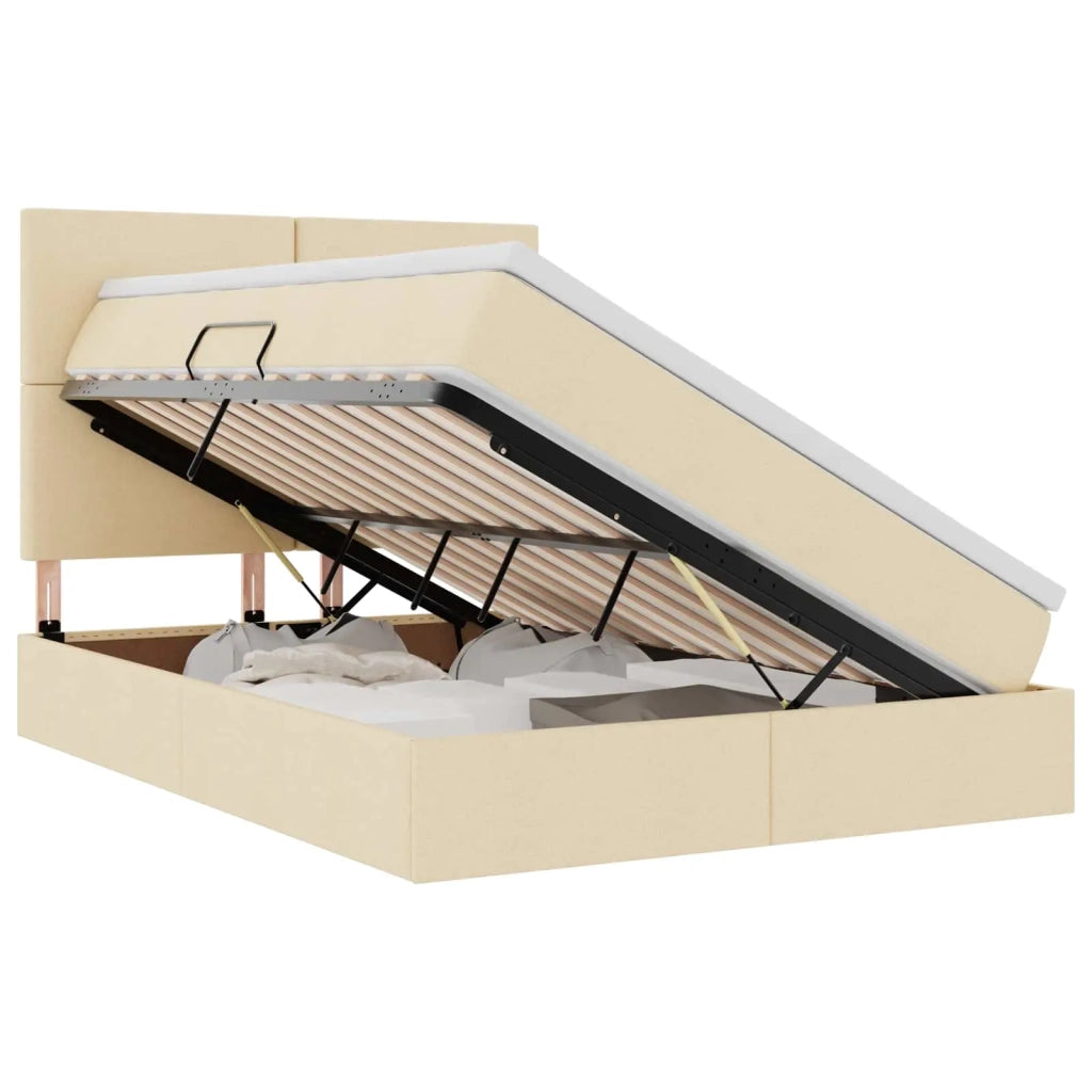Letto con contenitore e LED Crema 140 x 190 cm Poliestere 3372355