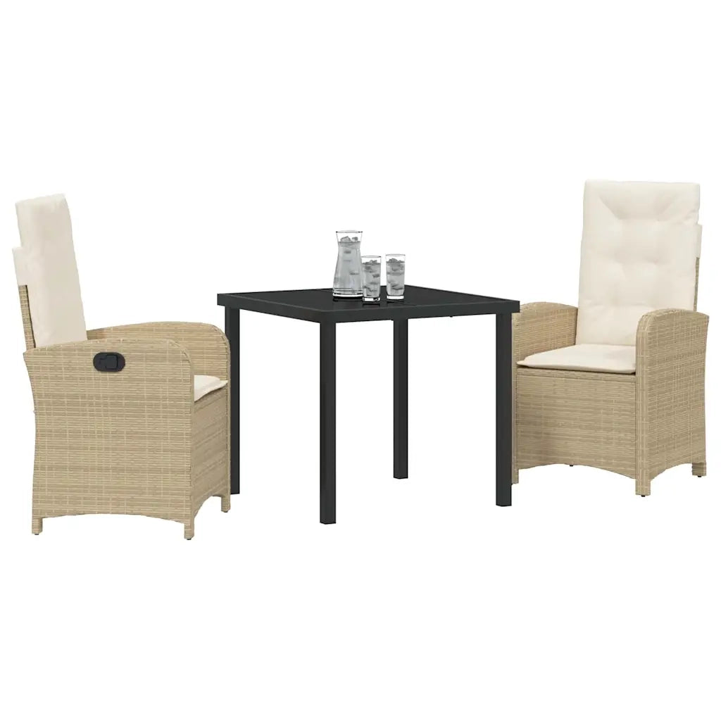 Set da Pranzo per Giardino con cuscino 3 pcs Beige polyrattan