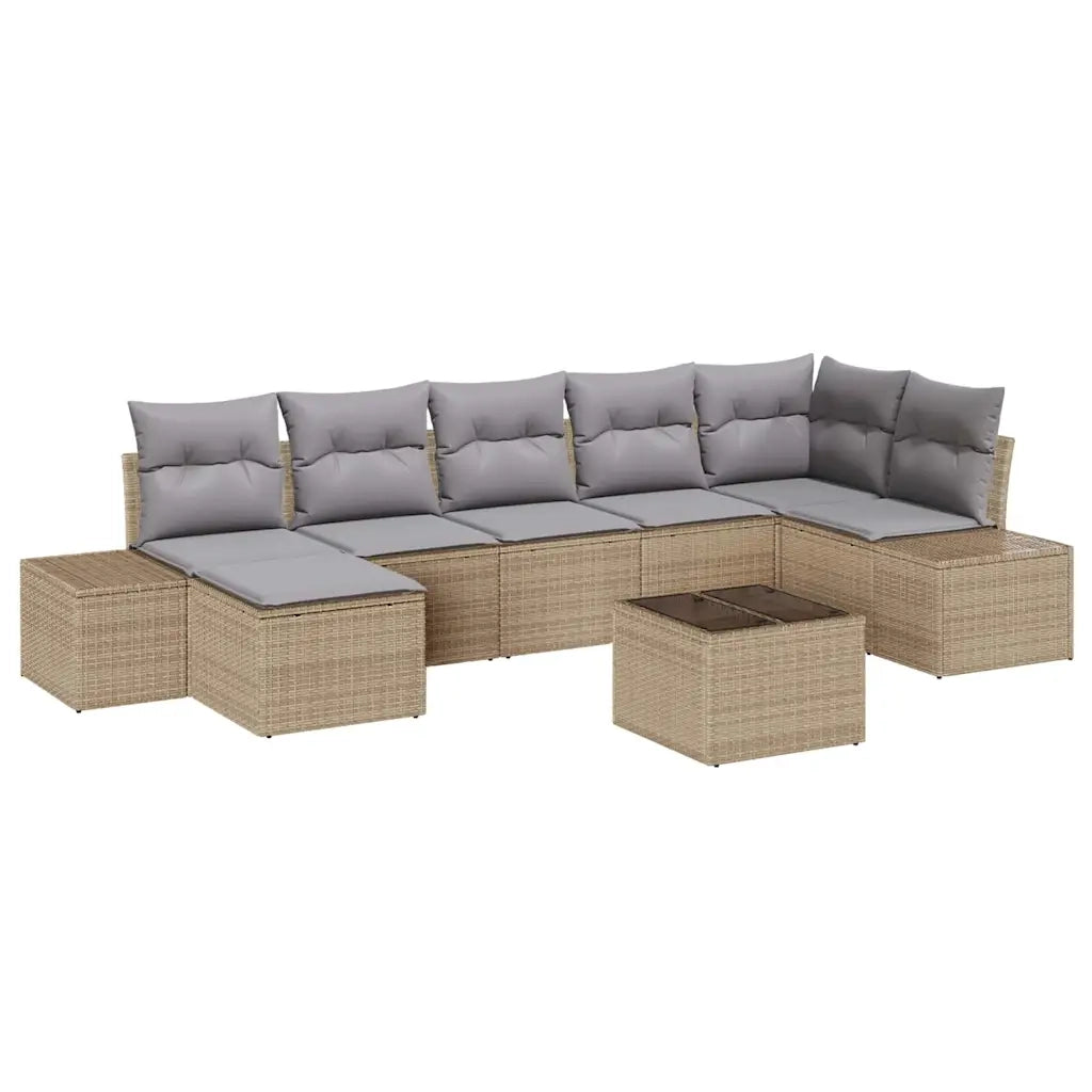 Set Divano da Giardino con cuscino 8 pcs Beige polyrattan