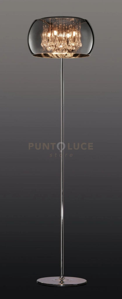 VAPORE PIANTANA VETRO CROMO CON PENDAGLI VETRO DIMMERABILE D.40CM X H.160CM  4 LUCI ATTACCO G9