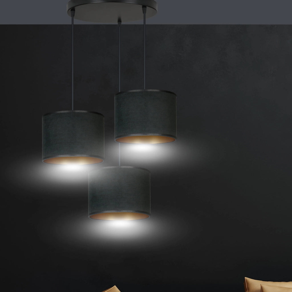 Lampadario Emibig Hilde 3 Premium 3xE27 nero oro tessuto
