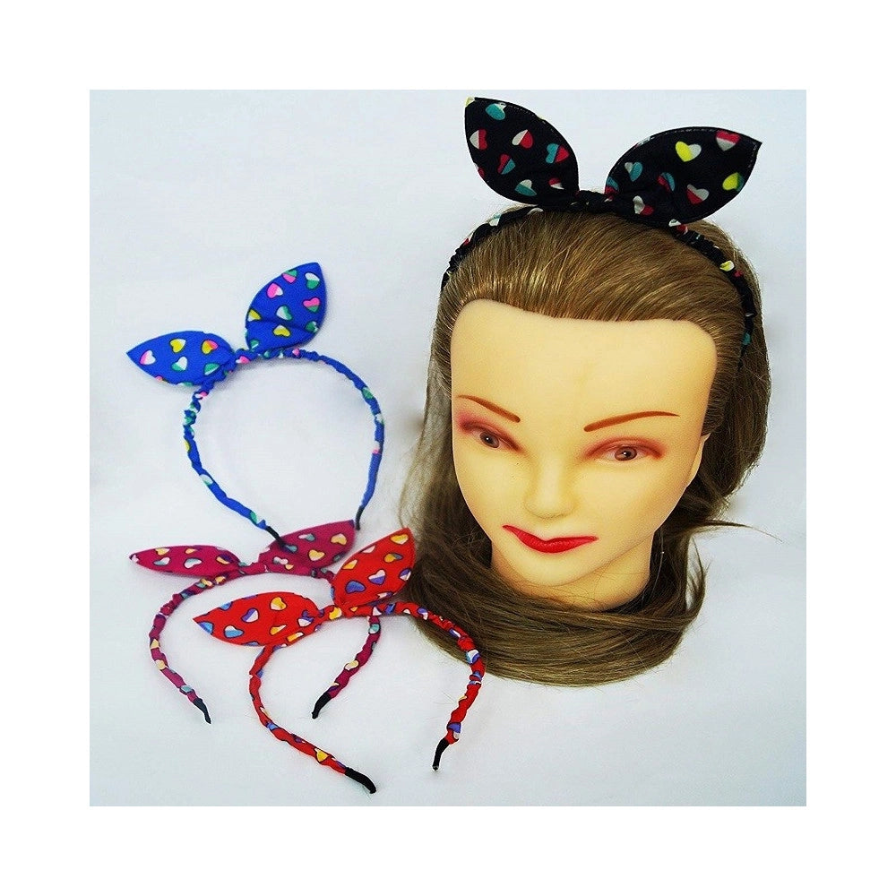 Trade Shop - Set 2pz Cerchietto Retro Cuori Orecchie Fermacapelli Tessuto Accessori Acconciatura -