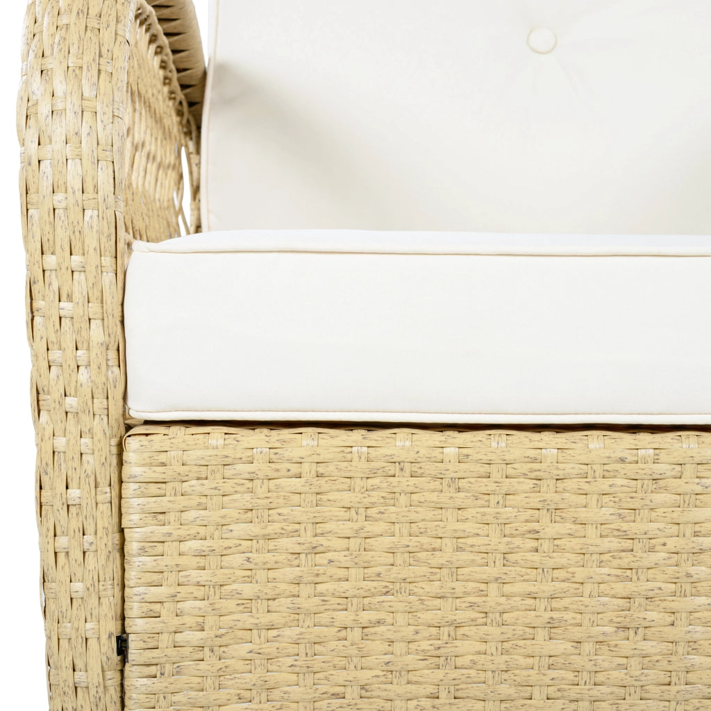 Set da balcone a dondolo 3 pezzi con tavolino in vetro temperato e cuscini beige