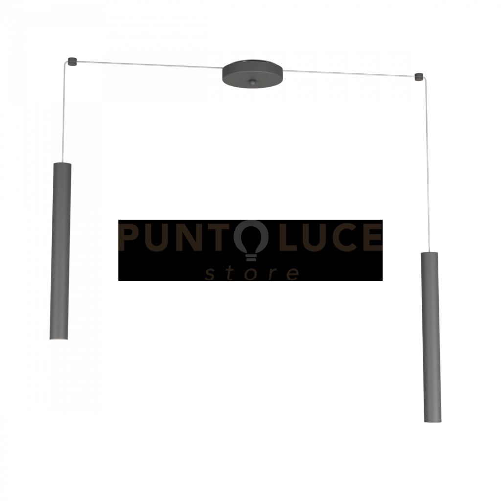 ROUND TUBE SOSPENSIONE 2 LUCI GRIGIO ANTRACITE CAVO CM.250 CON BASE 1174-S2-GA