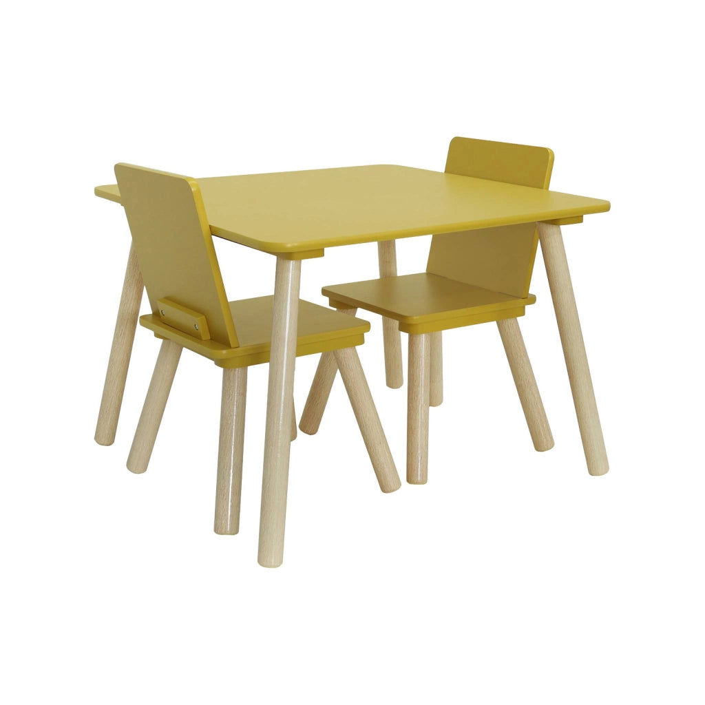 Tavolo per bambini con 2 sedie, giallo