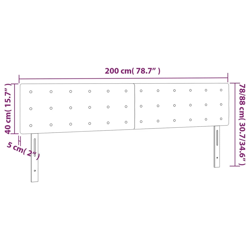 Testiera a LED Nera 200x5x78/88 cm in Velluto 3122114