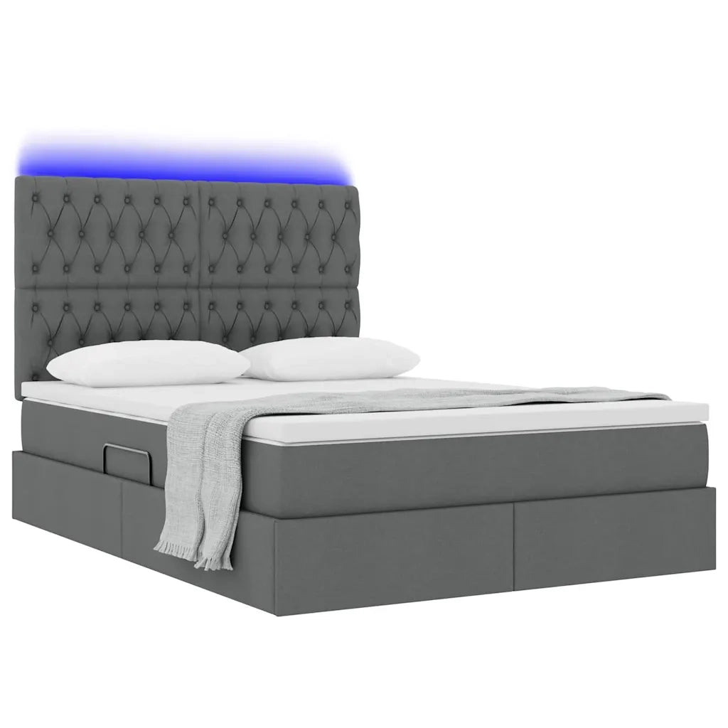 Letto con contenitore e LED con led Grigio scuro 140 x 200 cm