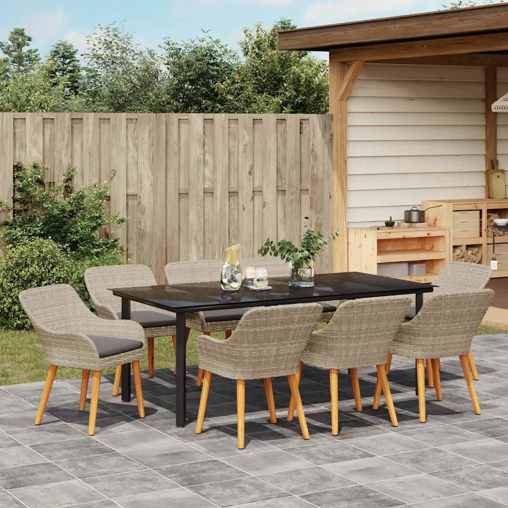 Set da Pranzo per Giardino 9 pcs Grigio chiaro polyrattan 3261718