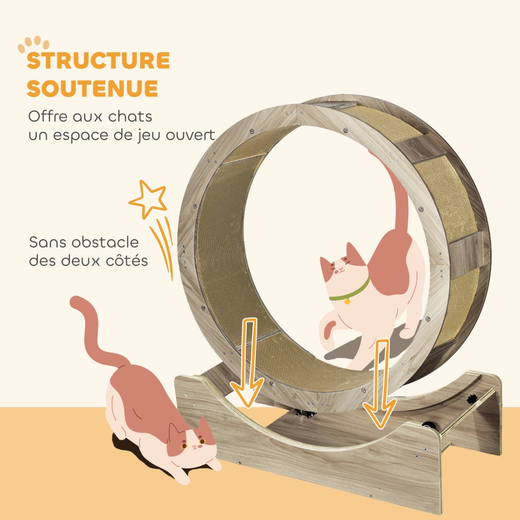 Ruota da corsa per gatti ¨C Xylo ¨C Con freno di sicurezza e tappetino tiragraffi rimovibile 91 cm marrone