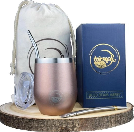 Set di tazze per mate - 2 Steli - Bicchieri in acciaio inox RVS 304 a doppio strato - 355 ml - Accessori autentici - Yerba Maté - Bevanda sudamericana