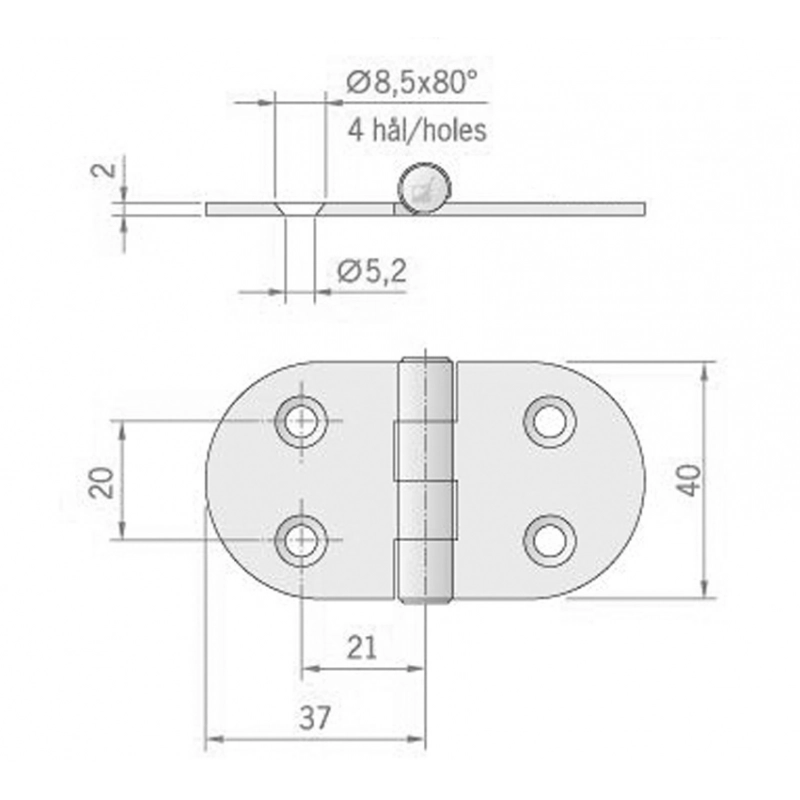 CERNIERA INOX MM.74X39 ROVESCIATA