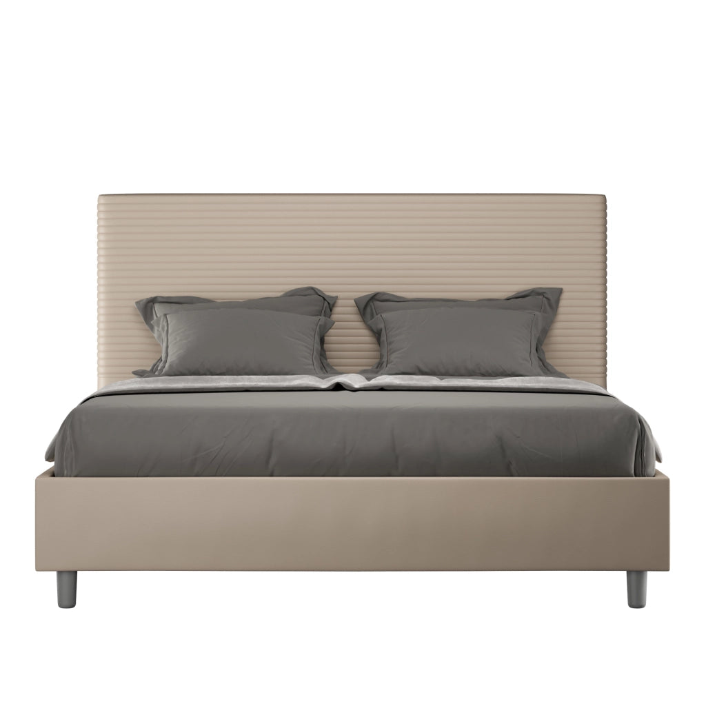 BS COM Letto matrimoniale francese contenitore imbottito 140x210 similpelle tortora