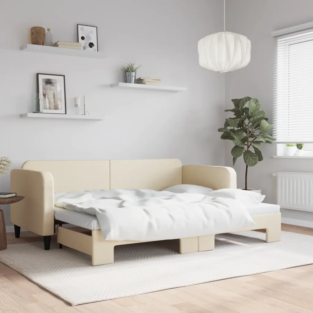 Divano Letto con Letto Estraibile-Sofa Letto-Daybed Crema 80x200 cm Tessuto 228093