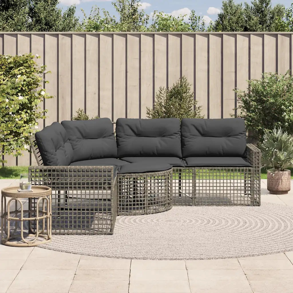Divano da Giardino a L con Cuscini e Pouf Grigio in Polyrattan 365895