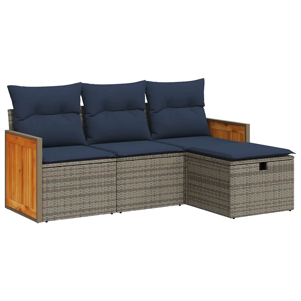 Set Divani da Giardino 4 pz con Cuscini in Polyrattan Grigio 3326009