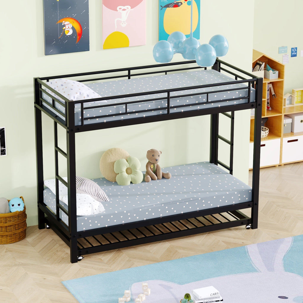 Letto a castello con letto estraibile metallo nero 90x200 cm