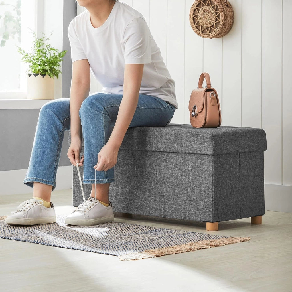 Panca pouf contenitore imbottita in grigio scuro