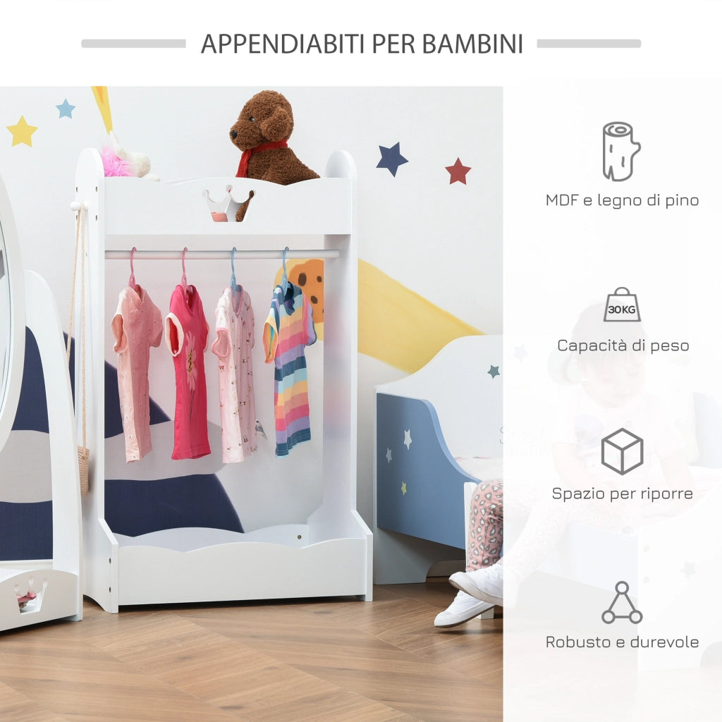 Armadio per Bambini con Ripiani e Appendiabiti ¨C Minimal ¨C 70.5x37x103cm, Bianco