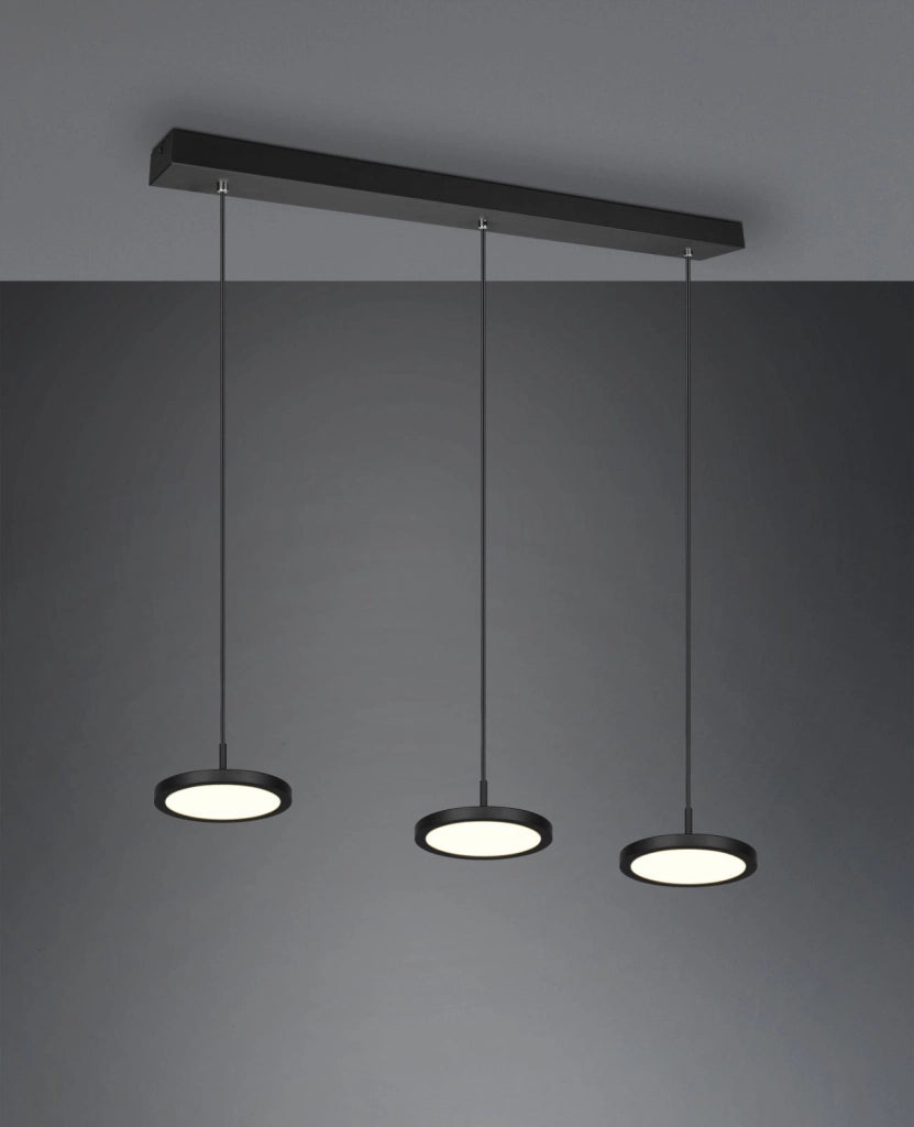 TRAY SOSPENSIONE LED 30 W  3600 lm, 3.000 K DIMMERABILE 3 DIFFUSORI IN METALLO NERO L. 90CM
