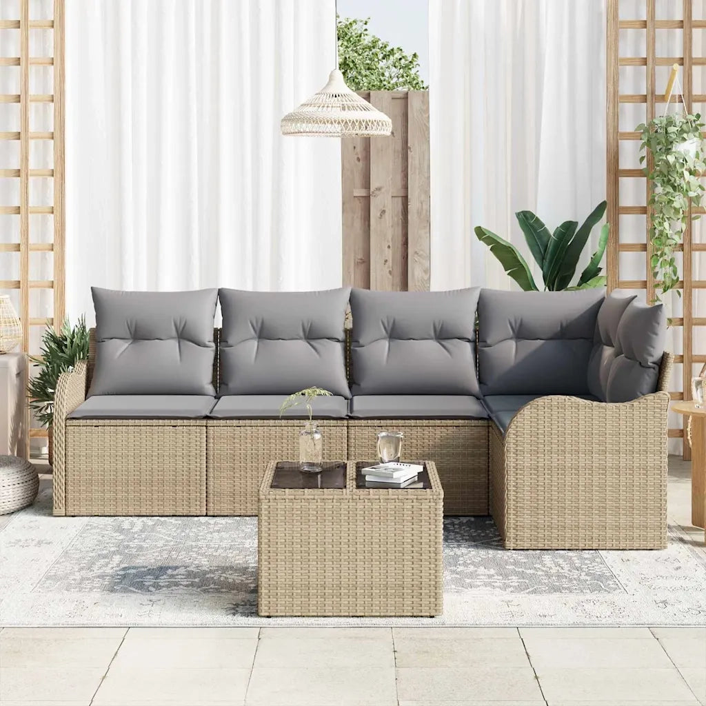 Set Divano da Giardino con archiviazione 6 pcs Beige polyrattan 3354379