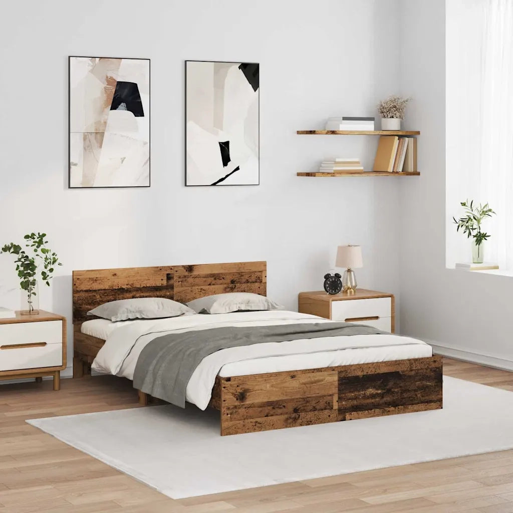 Letto matrimoniale | Letto per adulti | Struttura del letto con testiera Legno vecchio 150 x 200 cm