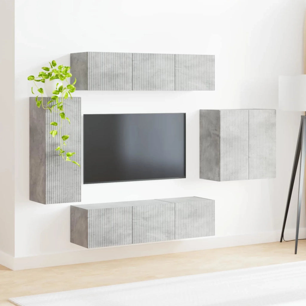 Set di Mobiletto da TV a Parete 6 pcs Grigio cemento 3408946