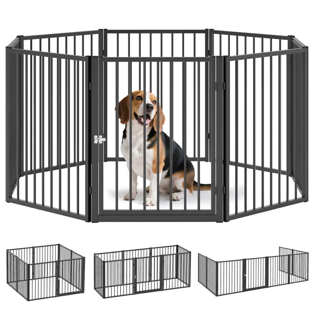 Recinto per cani ¨C Minimal ¨C 8 pannelli pieghevole con porta, acciaio, nero