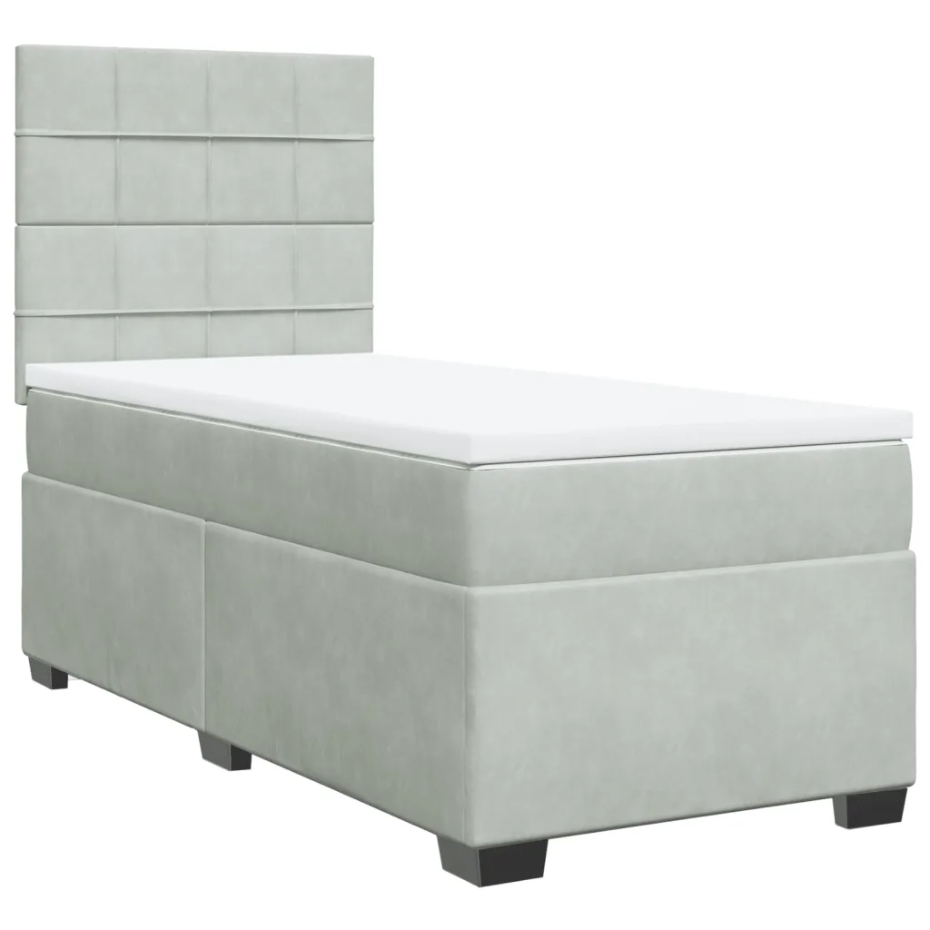 Giroletto a Molle con Materasso Grigio Chiaro 100x200cm Velluto