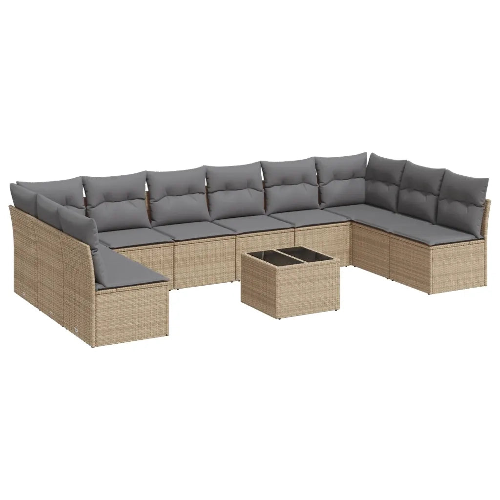 Set Divani da Giardino 11 pz con Cuscini Beige in Polyrattan 3218099