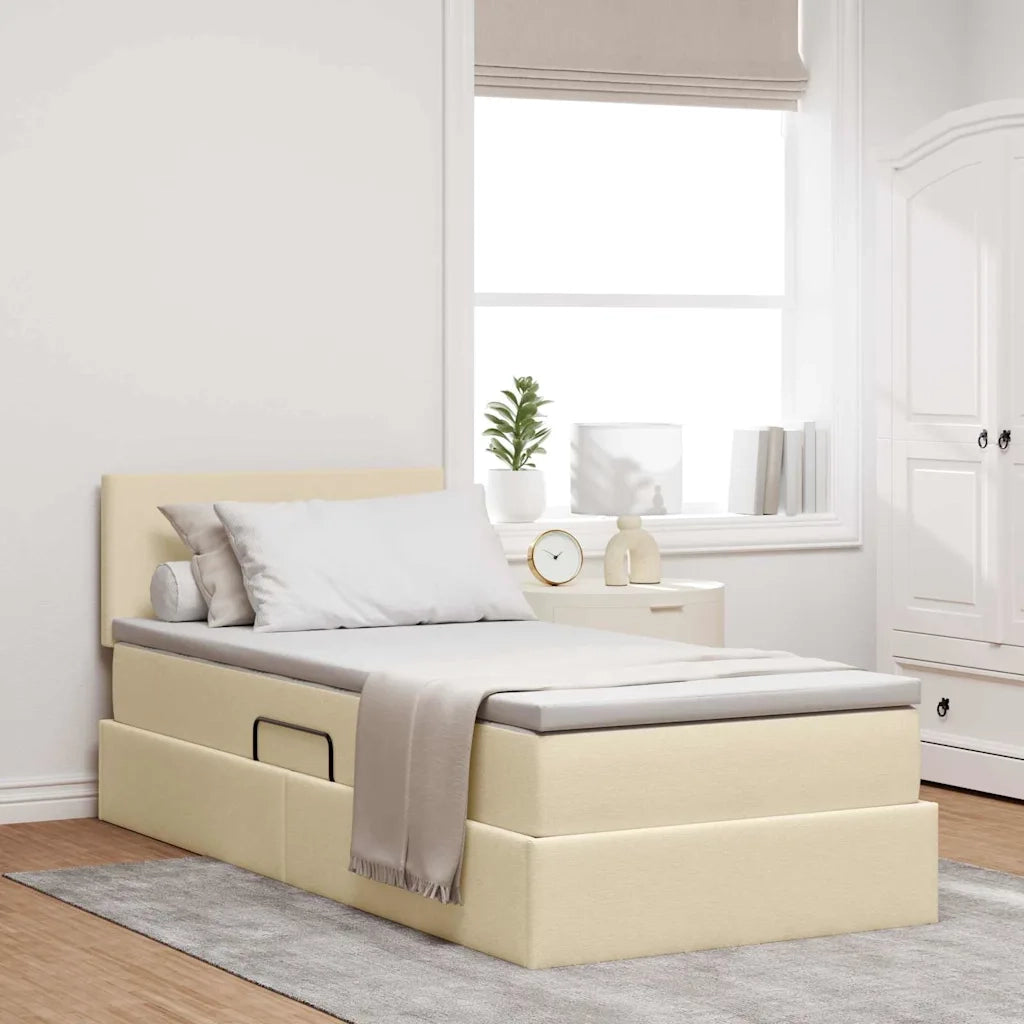Letto con contenitore e LED con led Crema 90 x 200 cm Tessuto 3371059