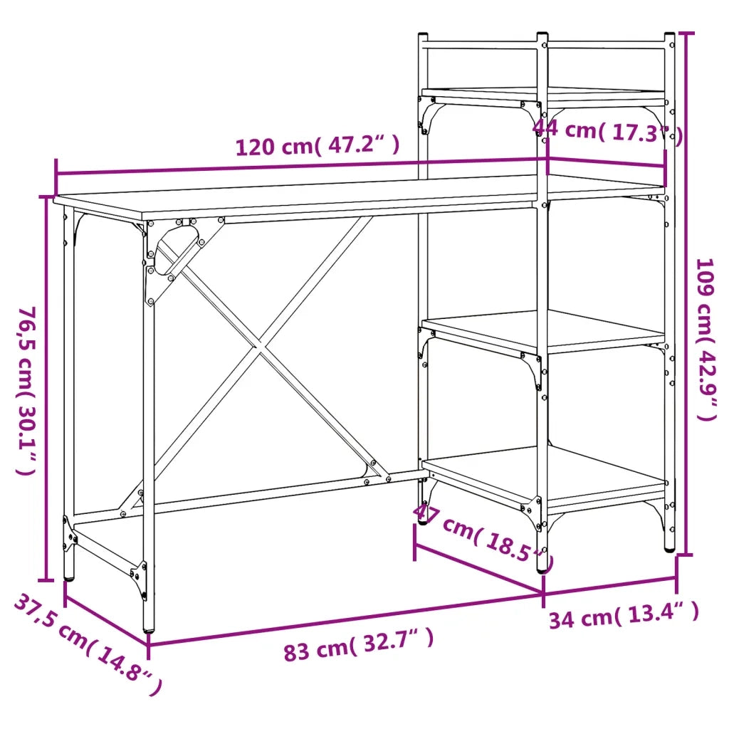 Scrivania per Computer con Scaffali Nera 120x47x109 cm 836213