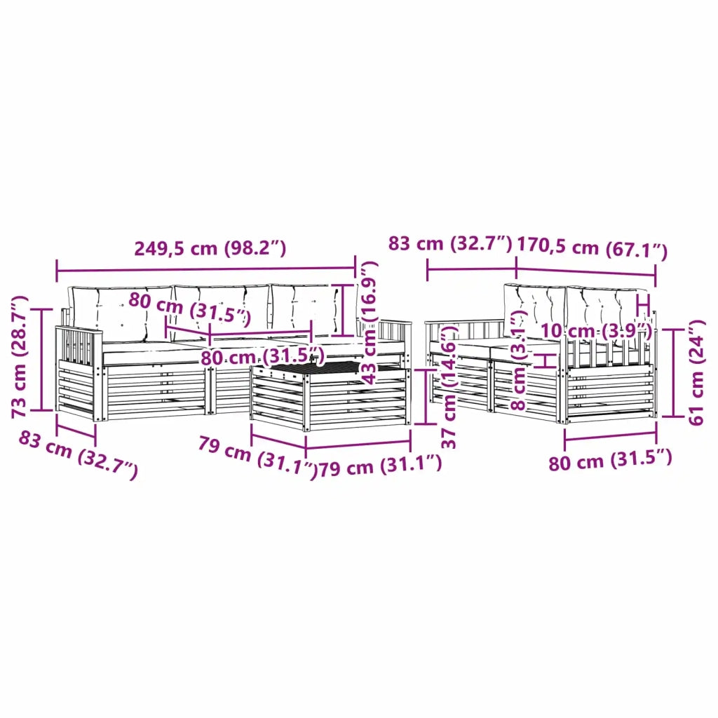 Set di divani da esterno 6 pcs Grigio Naturale e Chiaro 3373011