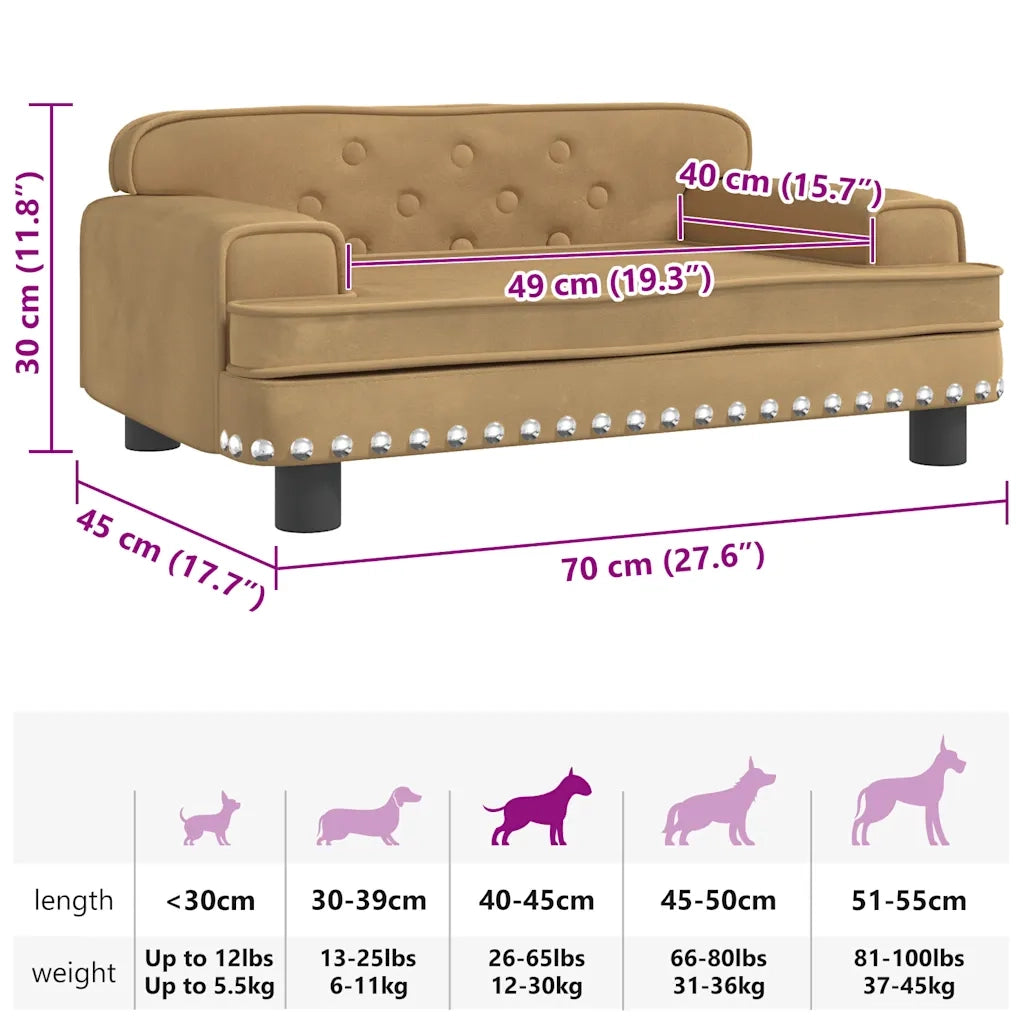 Lettino per Cani Marrone 70x45x30 cm in Velluto 171887