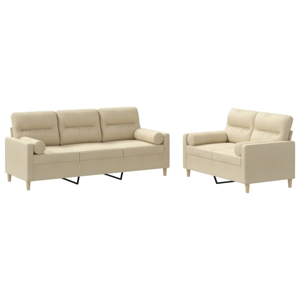 Set Divani 2 pz con Cuscini Crema in Tessuto 3201618