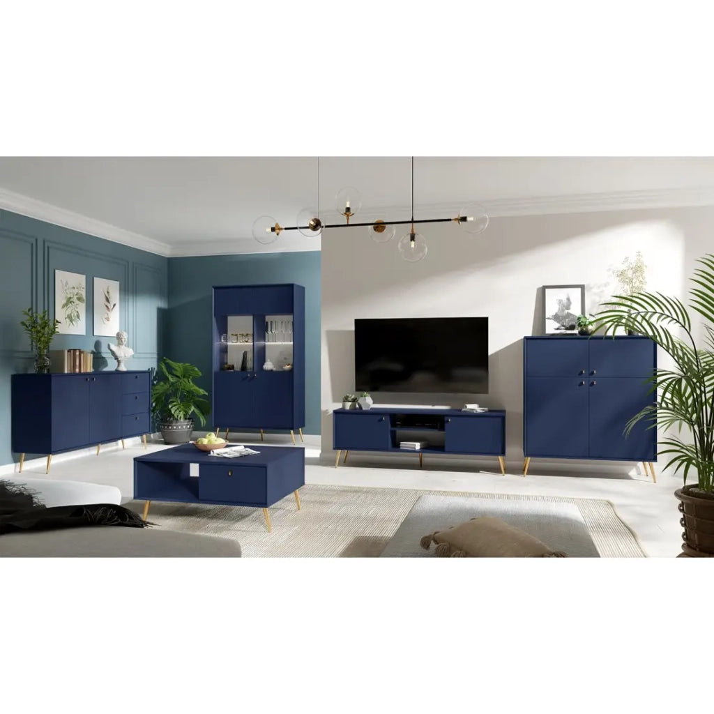 Mobile TV design AZURÉA – 2 porte & 2 nicchie – Blu profondo – 156x55x41 cm